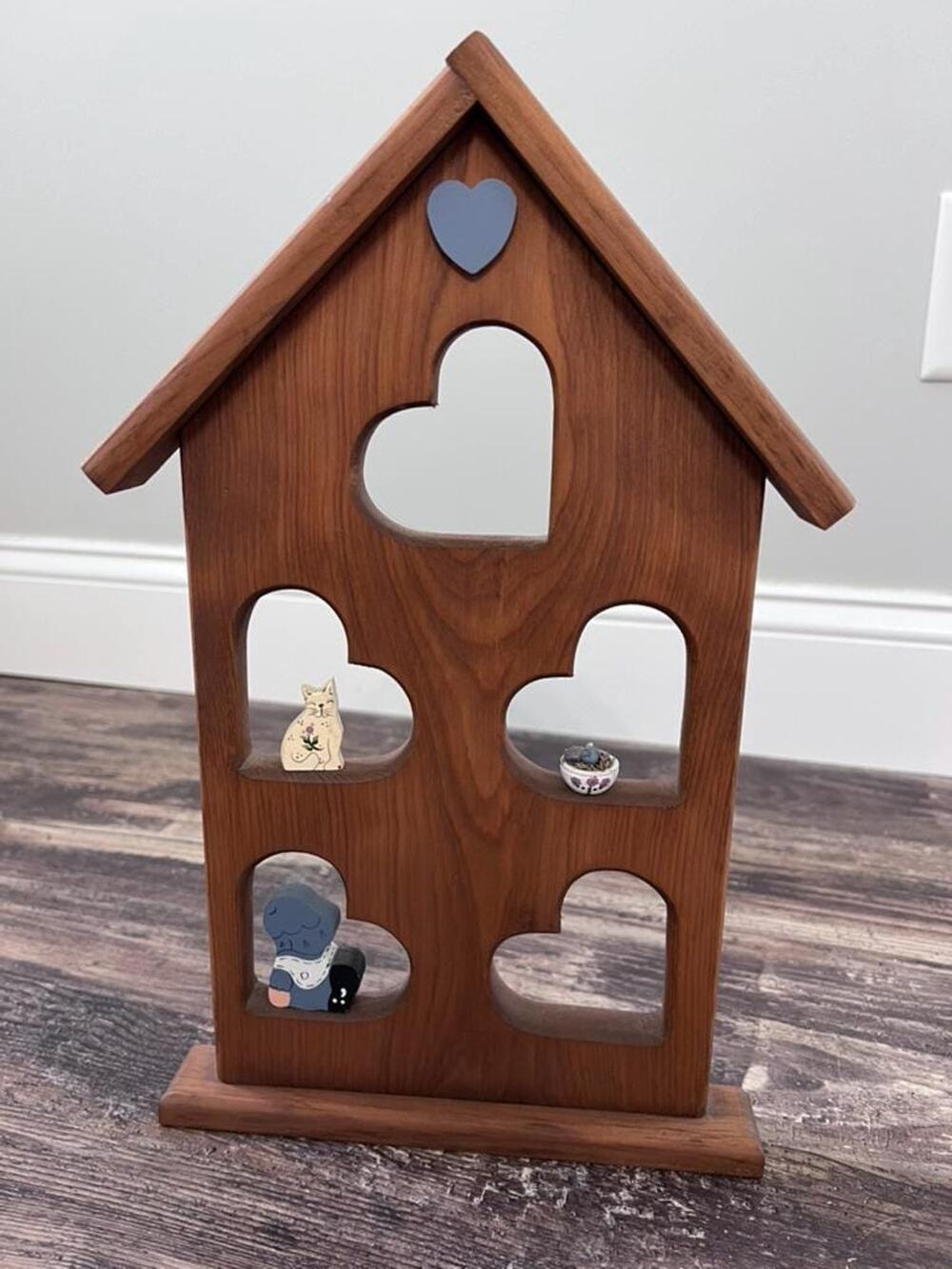 Vintage Wooden House Display Shelf | Heart Cubbies, Cottagecore Decor